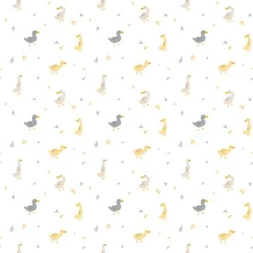 Cute Cartoon Duck Seamless Pattern, Vector Illustration Background Stock Illustration