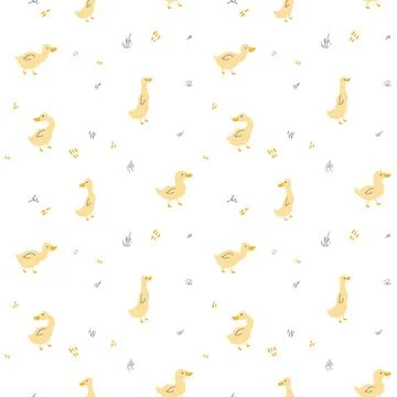 Cute Cartoon Duck Seamless Pattern, Vector Illustration Background Stock Illustration