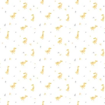 Cute Cartoon Duck Seamless Pattern, Vector Illustration Background Stock Illustration