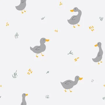 Cute Cartoon Duck Seamless Pattern, Vector Illustration Background Stock Illustration