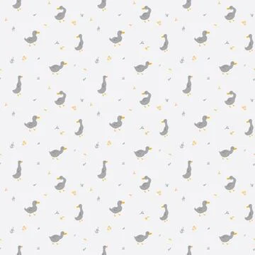 Cute Cartoon Duck Seamless Pattern, Vector Illustration Background Stock Illustration