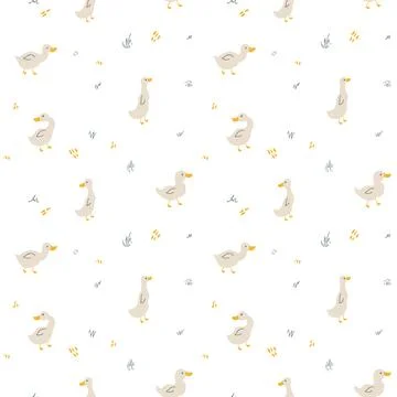 Cute Cartoon Duck Seamless Pattern, Vector Illustration Background Stock Illustration