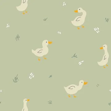 Cute Cartoon Duck Seamless Pattern, Vector Illustration Background Stock Illustration
