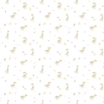 Cute Cartoon Duck Seamless Pattern, Vector Illustration Background Stock Illustration
