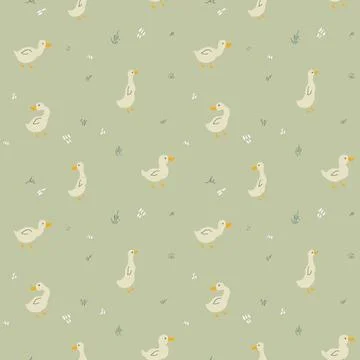 Cute Cartoon Duck Seamless Pattern, Vector Illustration Background Stock Illustration