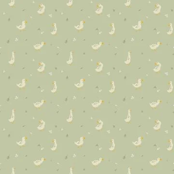 Cute Cartoon Duck Seamless Pattern, Vector Illustration Background 스톡 일러스트