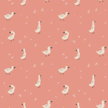 Cute Cartoon Duck Seamless Pattern, Vector Illustration Background Stockillustratie