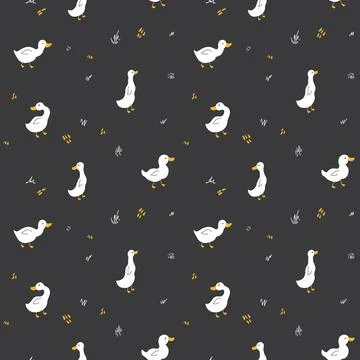 Cute Cartoon Duck Seamless Pattern, Vector Illustration Background Stock Illustration