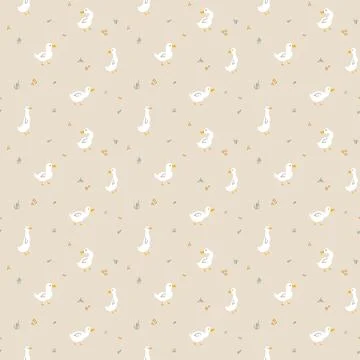 Cute Cartoon Duck Seamless Pattern, Vector Illustration Background イラスト素材