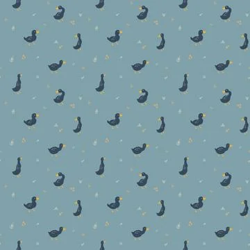 Cute Cartoon Duck Seamless Pattern, Vector Illustration Background Stock Illustration
