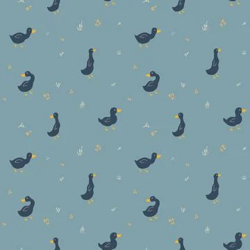 Cute Cartoon Duck Seamless Pattern, Vector Illustration Background Stock Illustration