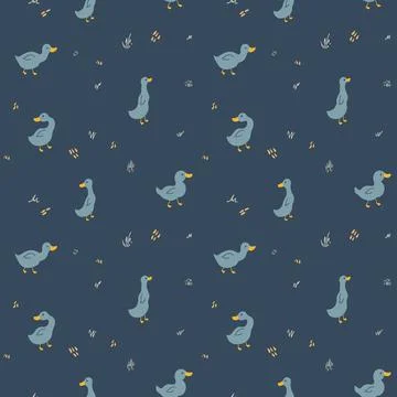 Cute Cartoon Duck Seamless Pattern, Vector Illustration Background Stock Illustration