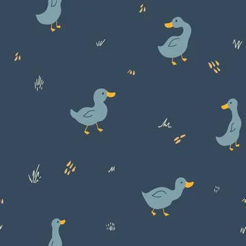 Cute Cartoon Duck Seamless Pattern, Vector Illustration Background Stock Illustration