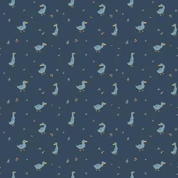Cute Cartoon Duck Seamless Pattern, Vector Illustration Background Stock Illustration
