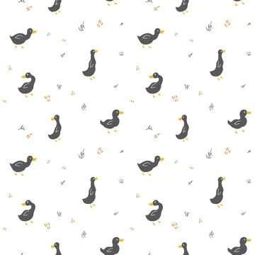 Cute Cartoon Duck Seamless Pattern, Vector Illustration Background Stock Illustration