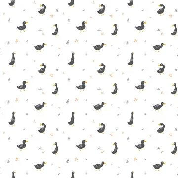 Cute Cartoon Duck Seamless Pattern, Vector Illustration Background Stock Illustration
