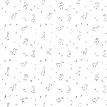 Cute Cartoon Duck Seamless Pattern, Vector Illustration Background Stock Illustration
