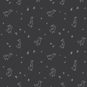 Cute Cartoon Duck Seamless Pattern, Vector Illustration Background 스톡 일러스트