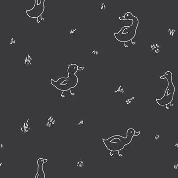 Cute Cartoon Duck Seamless Pattern, Vector Illustration Background Stock Illustration