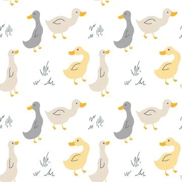 Cute Cartoon Duck Seamless Pattern, Vector Illustration Background Illustrazione stock