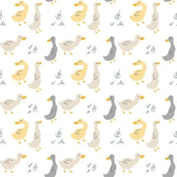 Cute Cartoon Duck Seamless Pattern, Vector Illustration Background Stock Illustration