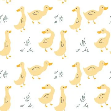 Cute Cartoon Duck Seamless Pattern, Vector Illustration Background Stock Illustration