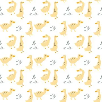 Cute Cartoon Duck Seamless Pattern, Vector Illustration Background Stock Illustration