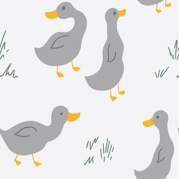 Cute Cartoon Duck Seamless Pattern, Vector Illustration Background Stock Illustration