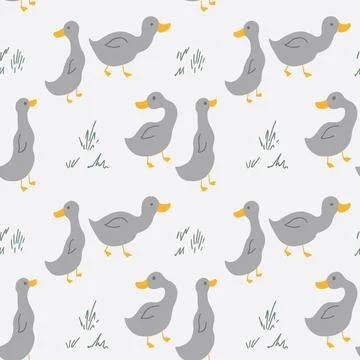 Cute Cartoon Duck Seamless Pattern, Vector Illustration Background Stock Illustration