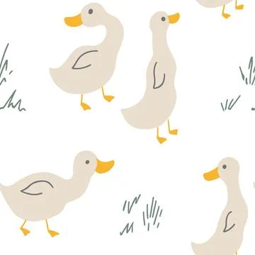 Cute Cartoon Duck Seamless Pattern, Vector Illustration Background Stock Illustration
