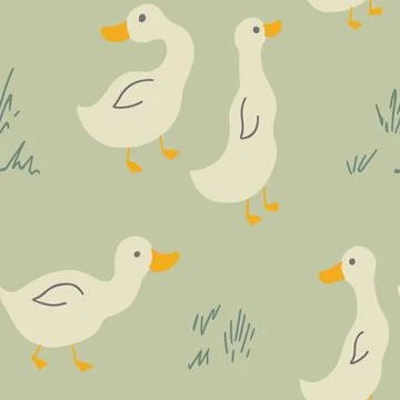 Cute Cartoon Duck Seamless Pattern, Vector Illustration Background Stock Illustration