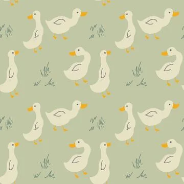 Cute Cartoon Duck Seamless Pattern, Vector Illustration Background Illustrazione stock