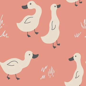 Cute Cartoon Duck Seamless Pattern, Vector Illustration Background Stock Illustration