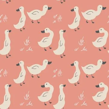 Cute Cartoon Duck Seamless Pattern, Vector Illustration Background Stock Illustration