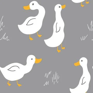 Cute Cartoon Duck Seamless Pattern, Vector Illustration Background Stock Illustration