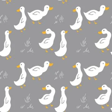 Cute Cartoon Duck Seamless Pattern, Vector Illustration Background Stock Illustration