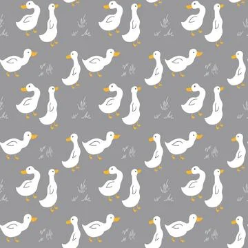 Cute Cartoon Duck Seamless Pattern, Vector Illustration Background Stock Illustration