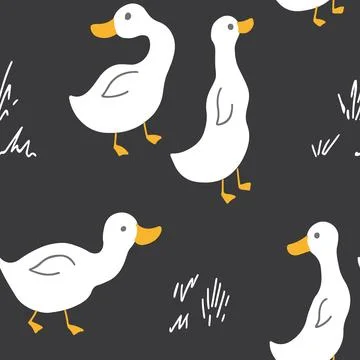 Cute Cartoon Duck Seamless Pattern, Vector Illustration Background Stock Illustration