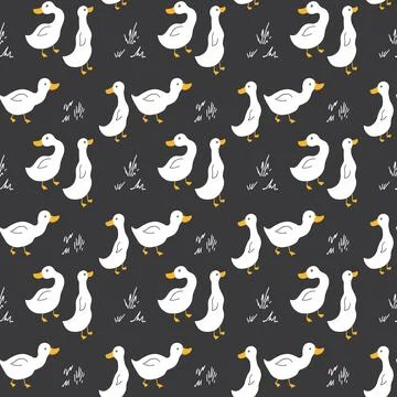 Cute Cartoon Duck Seamless Pattern, Vector Illustration Background 스톡 일러스트