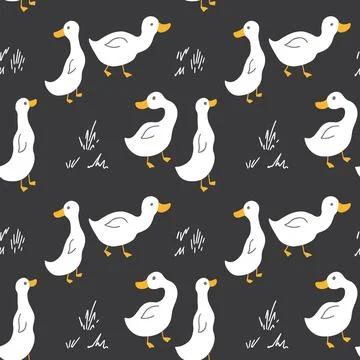 Cute Cartoon Duck Seamless Pattern, Vector Illustration Background Stock Illustration