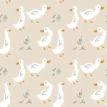 Cute Cartoon Duck Seamless Pattern, Vector Illustration Background Stock Illustration