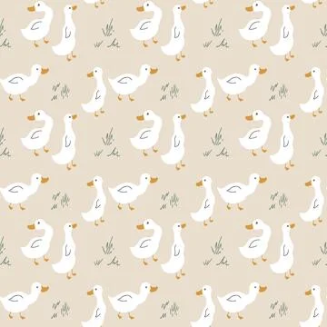 Cute Cartoon Duck Seamless Pattern, Vector Illustration Background Stock Illustration