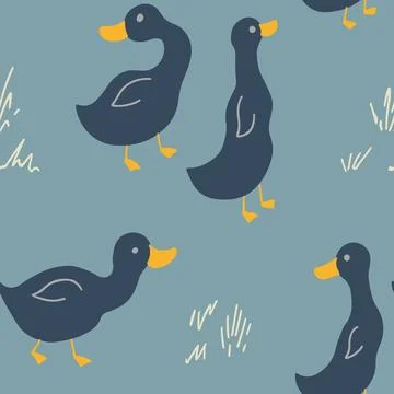 Cute Cartoon Duck Seamless Pattern, Vector Illustration Background イラスト素材