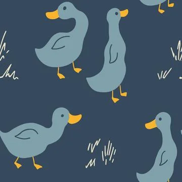 Cute Cartoon Duck Seamless Pattern, Vector Illustration Background Stock Illustration