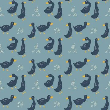 Cute Cartoon Duck Seamless Pattern, Vector Illustration Background Stock Illustration