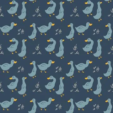 Cute Cartoon Duck Seamless Pattern, Vector Illustration Background Stock Illustration