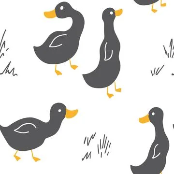 Cute Cartoon Duck Seamless Pattern, Vector Illustration Background Stockillustratie