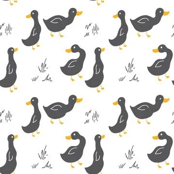 Cute Cartoon Duck Seamless Pattern, Vector Illustration Background Stock Illustration