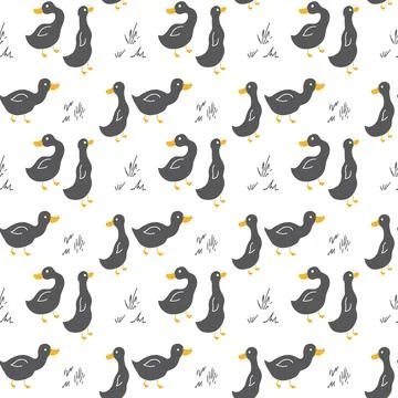 Cute Cartoon Duck Seamless Pattern, Vector Illustration Background Stock Illustration