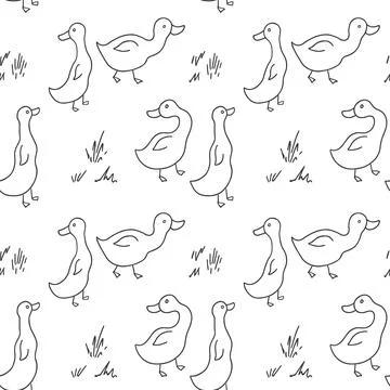 Cute Cartoon Duck Seamless Pattern, Vector Illustration Background Stock Illustration
